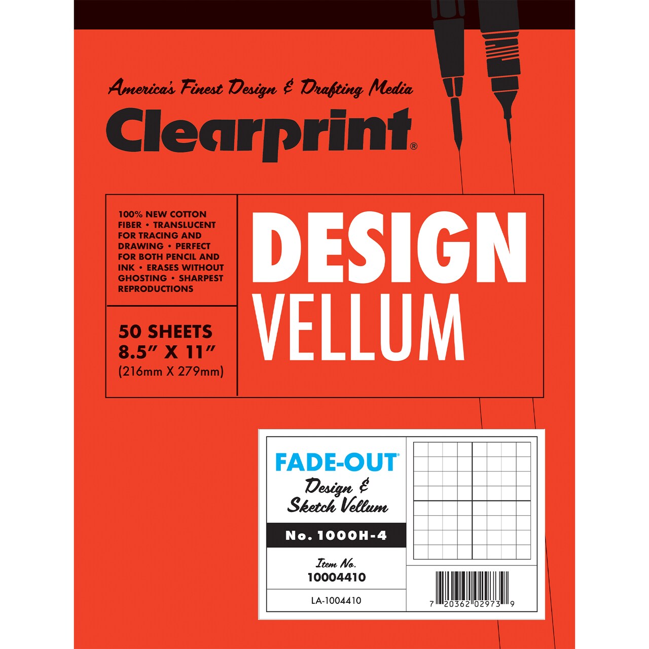 Clearprint 1000H Design Vellum Pad with Fade-Out Grid, 16 lb., 100% Cotton, 50 Sheets/Pad